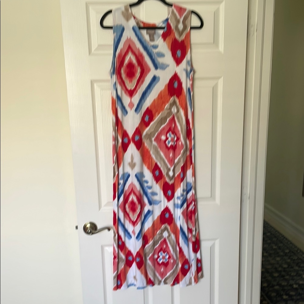 Chico's Red and White Sleeveless Scoop Neck Maxi Dress